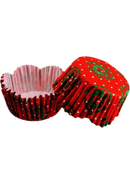 Cupcake Kalıbı Kırmızı Yeşil Beyaz Puanlı Dalgalı Kek Kalıbı 65X38 mm - 100'LÜ 3.8 cm fiyatları