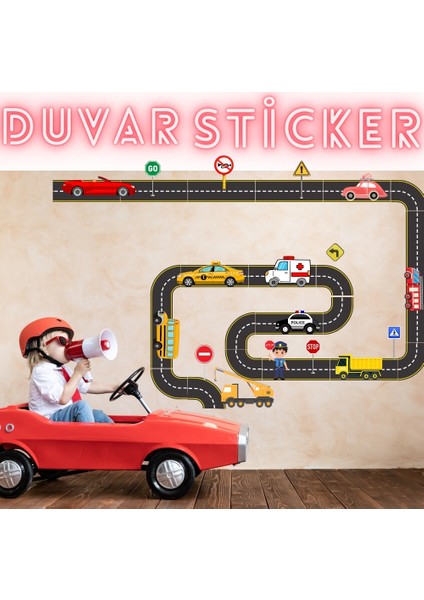 Trafik Levhaları, Araçlar ve Yollar Çocuk Odası Duvar Sticker Set
