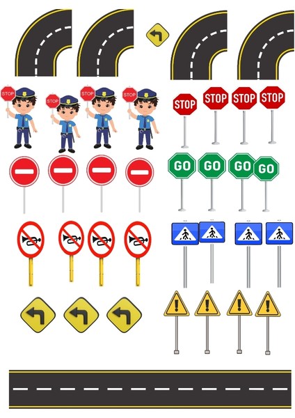Trafik Levhaları, Araçlar ve Yollar Çocuk Odası Duvar Sticker Set