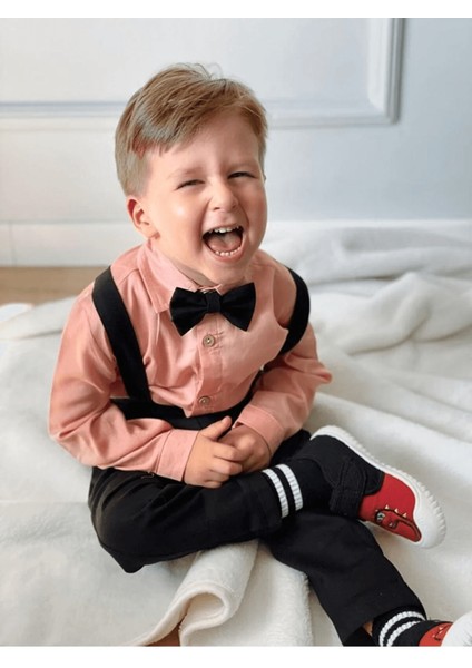 Ares Kids Fashion Salopet Takım Gömlek Papyon ve Salopet