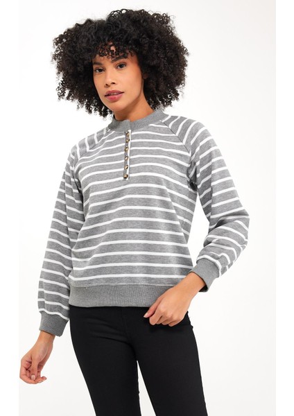 Düğmeli Reglan Kol Sweatshirt (B23-00164)