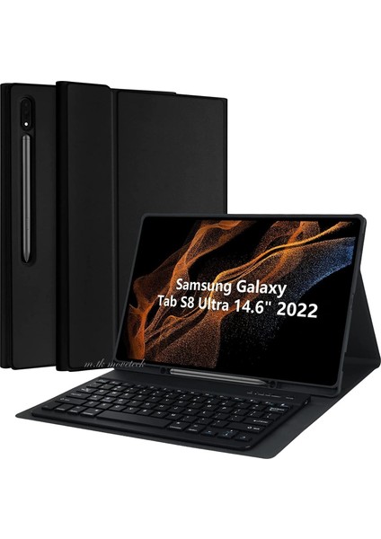 Samsung Galaxy S8 Ultra 14.6 Inç Klavyeli Tablet Kılıfı Kalem Bölmeli Magnetik Bluetooth Kılıf Q SM-X900 X906
