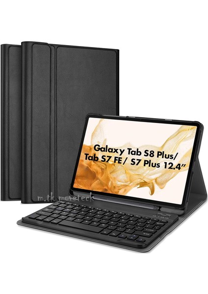 Samsung Galaxy Tab S7 Fe S8 Plus T970/X800/T733/T737/T736 12.4" Inç Klavyeli Tablet Kılıfı S Pen Kalem Bölmeli Kablosu Bluetooth Q