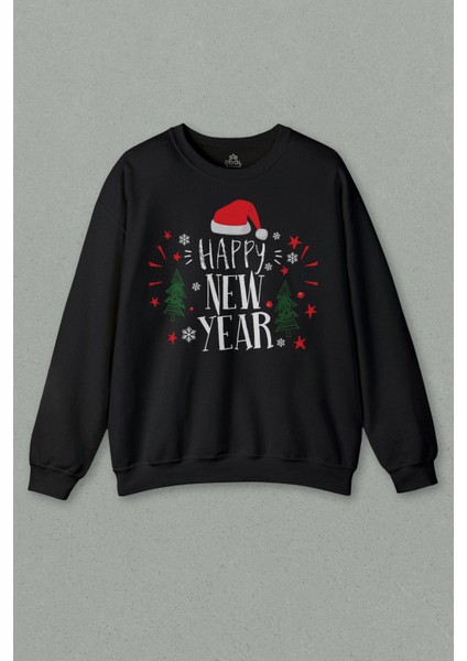 Sweatshirt Happy New Year 2024 Yeni Yıl Hediye Noel Yılbaşı Baskılı Sweat