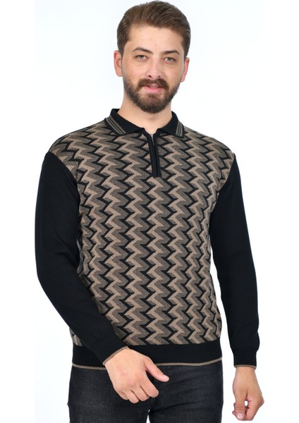 Erkek Çelik Örgü Ekose Desenli Gömlek Yaka Fermuarlı Polo Yakalı Tüylenmez Triko Kışlık Baba Kazak modelleri