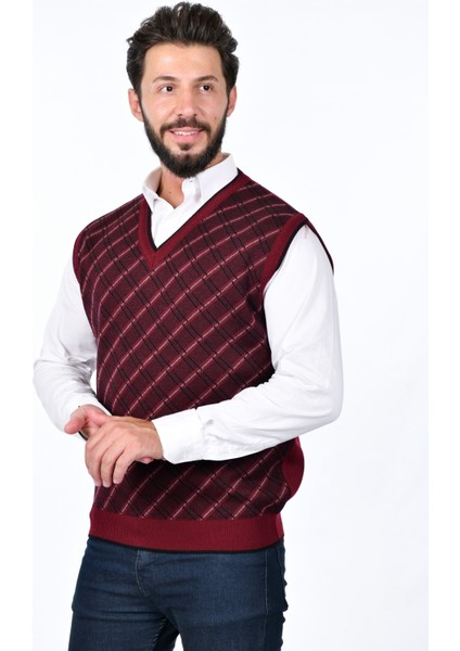 Erkek Çelik Örgü Ekose Desenli Kışlık Kalın Triko V Yaka Triko Örgü Tüylenmez Baba Süveter Regular modelleri