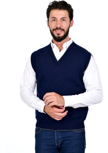 KAMALI Erkek Çelik Örgü Intersiye Kışlık Kalın Triko V Yaka Triko Örgü Tüylenmez Baba Süveter