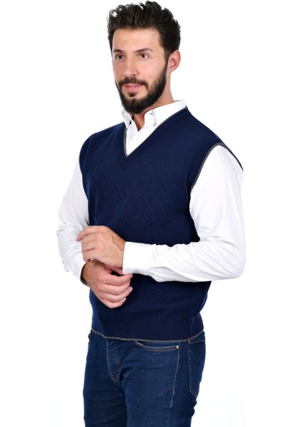 KAMALI Erkek Çelik Örgü Intersiye Kışlık Kalın Triko V Yaka Triko Örgü Tüylenmez Baba Süveter