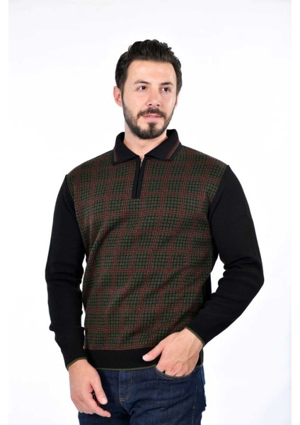 Erkek Çelik Örgü Kazayağı Model Gömlek Yaka Fermuarlı Polo Yaka Tüylenmeyen Triko Kışlık Baba Kazak