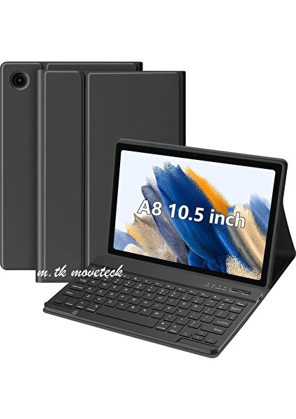 M.tk moveteck Samsung Galaxy Tab A8 SM-X200 10.5 Inç Uyumlu Tablet Klavyeli Kılıf Bluetooth Özellikli Kablosuz Kalem Bölmeli Wireless Q