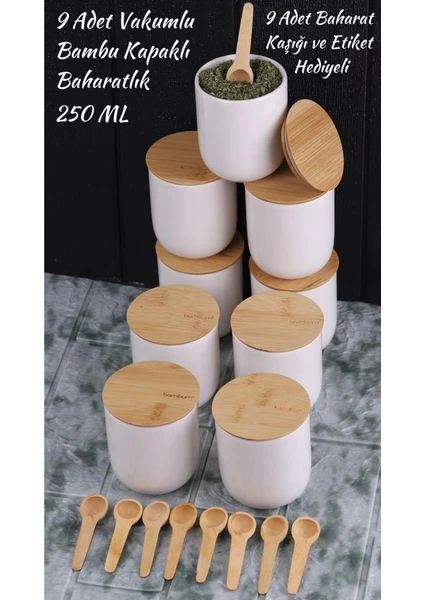 Porter 27 Parça Bambu Vakum Kapaklı Baharatlık Seti 250 ml - Yuvarlak Baharatlık Takımı