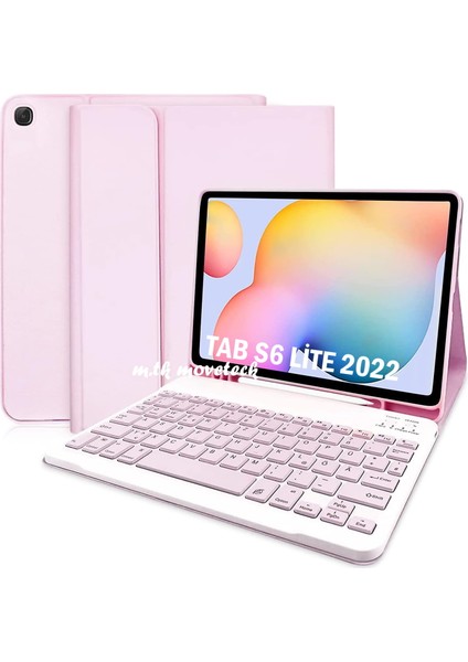 Samsung Galaxy Tab S6 Lite SM-P610 Uyumlu Tablet Klavyeli Kılıf Bluetooth Renkli Klavyeli Kalem Bölmeli Wireless Q