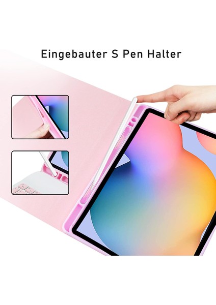 Samsung Galaxy Tab S6 Lite SM-P610 Uyumlu Tablet Klavyeli Kılıf Bluetooth Renkli Klavyeli Kalem Bölmeli Wireless Q