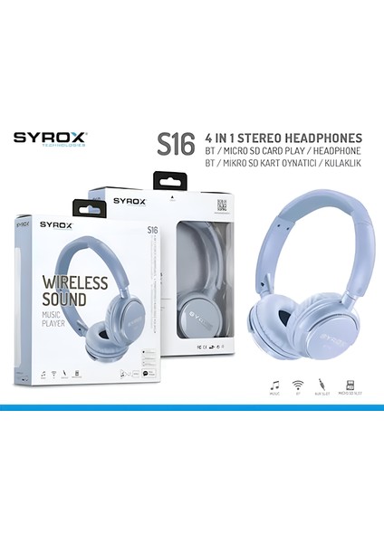 Bluetooth Kulaküstü Kulaklık Kablosuz + Mikrofonlu Syrox S16 Kaliteli Wesafe fiyatları