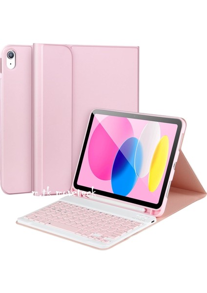 Ipad 10. Nesil iPad Kılıfı 10.9" 2022 A2757/A2777/A2696 Klavyeli Tablet Kılıf Bluetooth Özellikli Kablosuz Kalem Bölmeli Wireless Q