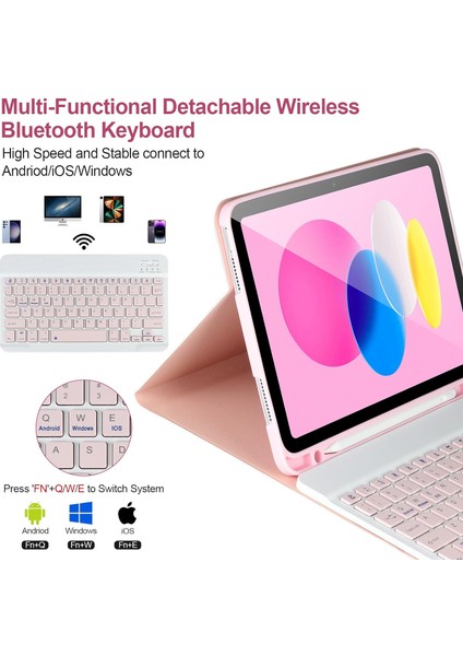 Ipad 10. Nesil iPad Kılıfı 10.9" 2022 A2757/A2777/A2696 Klavyeli Tablet Kılıf Bluetooth Özellikli Kablosuz Kalem Bölmeli Wireless Q