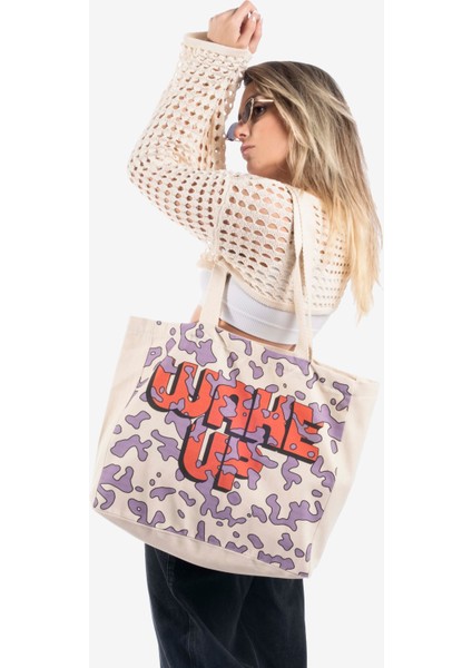 "wake Up" Canvas Tote Omuz ve Plaj Çantası