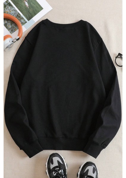 Only Trendwear  Unisex Uykucu Panda Baskılı Bisiklet Yaka Sweatshirt