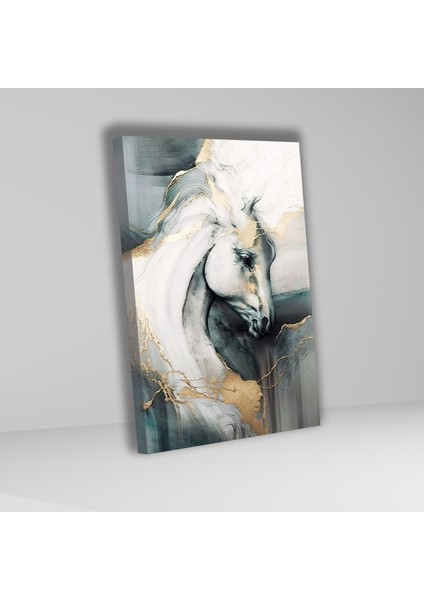 3'lü Kanvas Tablo Seti Gold Beyaz Çiçekler ve At Portresi modelleri