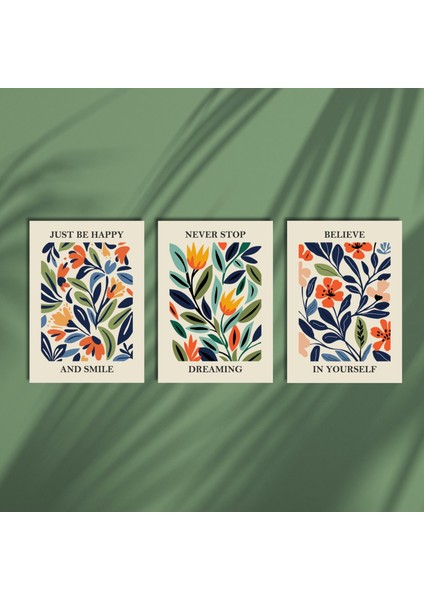 3'lü Kanvas Tablo Seti Kaliteli Çok Renkli Soyut Çiçekler indirimleri