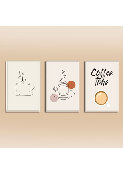 3'lü Kanvas Mutfak Tablo Seti Çizgisel Coffee Time indirimleri