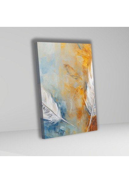 3'lü Kanvas Tablo Seti Yağlı Boya Dokulu Beyaz Şans Tüyü Görseli modelleri