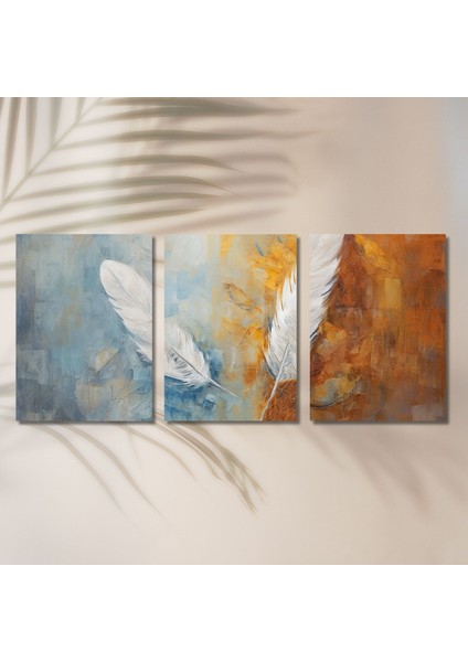 3'lü Kanvas Tablo Seti Yağlı Boya Dokulu Beyaz Şans Tüyü Görseli indirimleri