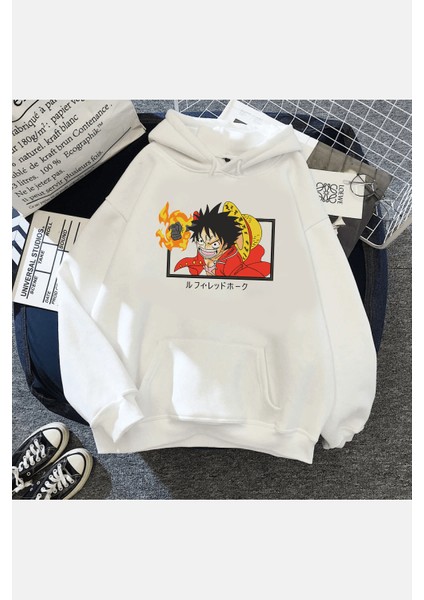 One Piece Luffy Red Hawk Kapşonlu Sweatshirt