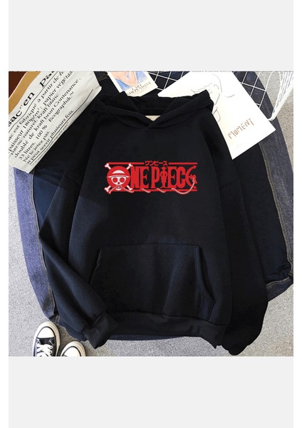 One Piece Red Logo Kapşonlu Sweatshirt