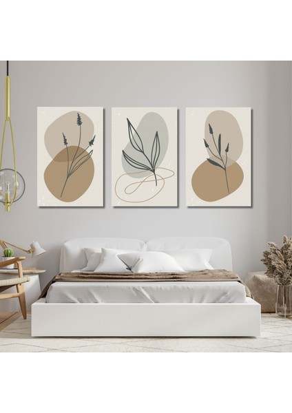 3'lü Kanvas Tablo Seti Çizgisel Lavantalar ve Yaprak
