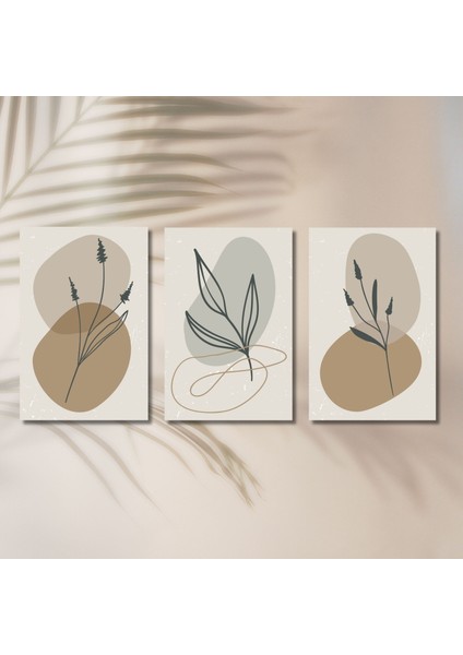 3'lü Kanvas Tablo Seti Çizgisel Lavantalar ve Yaprak indirimleri