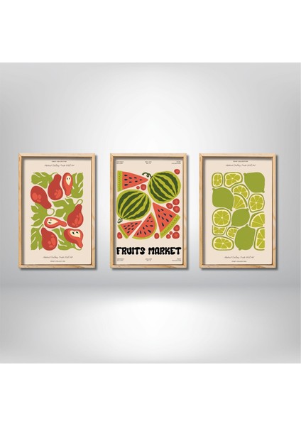 3'lü Ahşap Lamine Çerçeveli Mdf Tablo Fruit Market Karpuz Lime fiyatları