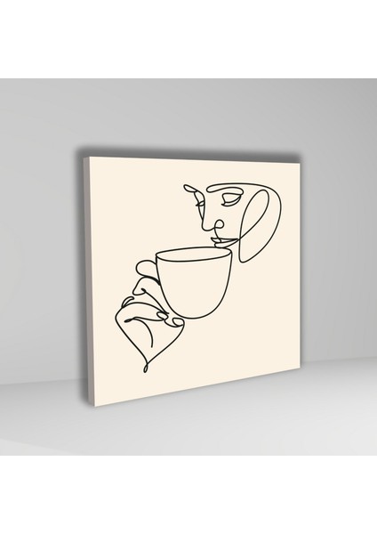 3'lü Kare Kanvas Mutfak Tablo Seti Çizgisel Kahve Içen Kadın modelleri