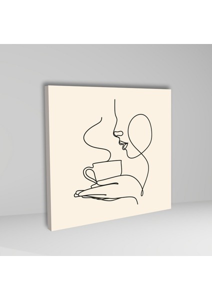 3'lü Kare Kanvas Mutfak Tablo Seti Çizgisel Kahve Içen Kadın fırsatları