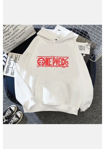 One Piece Red Logo Kapşonlu Sweatshirt