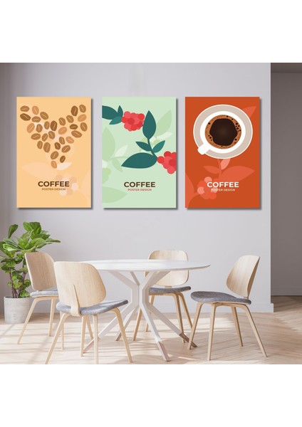 3'lü Kanvas Mutfak Tablo Seti Kahve Temalı Görseller