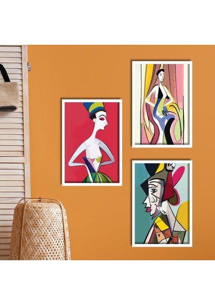 3'lü Ahşap Lamine Çerçeveli Mdf Tablo Pablo Picasso Kübik