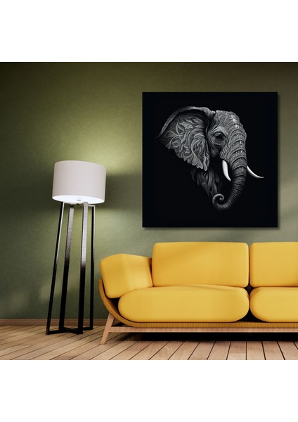 Tekli Kare Kanvas Tablo Kaliteli Siyah Beyaz Fil Portresi