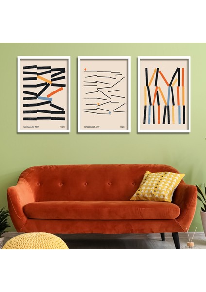 3'lü Ahşap Lamine Çerçeveli Mdf Tablo Minimalist Art 1920