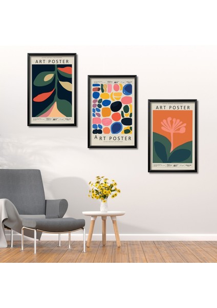 3'lü Ahşap Lamine Çerçeveli Mdf Tablo Renkli Art Poster
