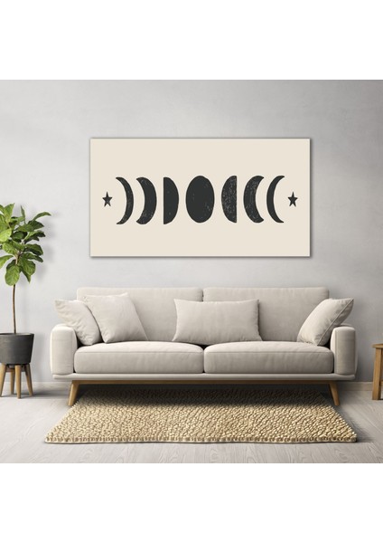 Panaromik Kanvas Tablo Siyah Beyaz Ay Döngüsü ve Yıldız