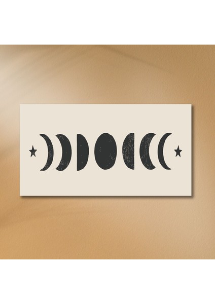 Panaromik Kanvas Tablo Siyah Beyaz Ay Döngüsü ve Yıldız fiyatları
