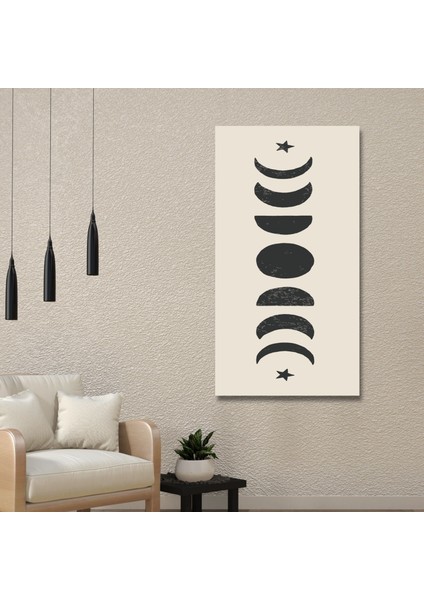 Panaromik Kanvas Tablo Siyah Beyaz Ay Döngüsü ve Yıldız modelleri