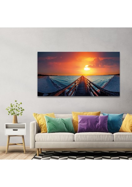 Panaromik Kanvas Tablo Natural Gün Batımı Deniz ve Iskele