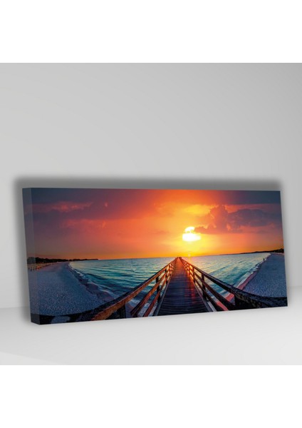 Panaromik Kanvas Tablo Natural Gün Batımı Deniz ve Iskele fiyatları