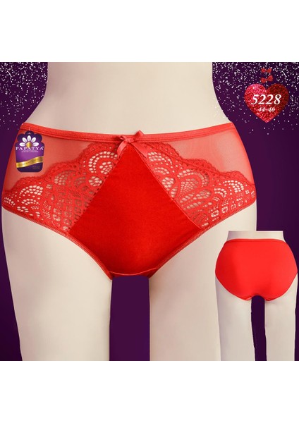 5228 Kadın Tanga Kırmızı (Battal On Kadıfe Ara Bant Yan Tul Arka Pamuk)