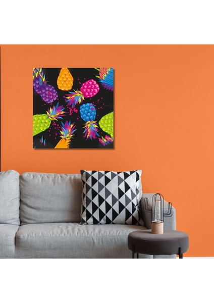 Tekli Kare Kanvas Tablo Yüksek Baskı Kaliteli Renkli Ananaslar