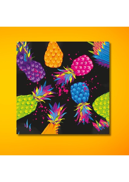 Tekli Kare Kanvas Tablo Yüksek Baskı Kaliteli Renkli Ananaslar modelleri