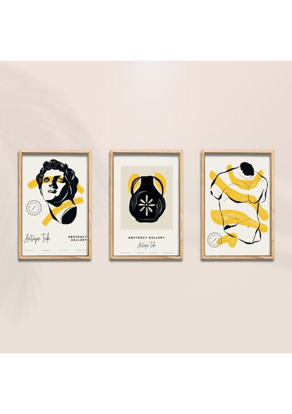 3'lü Ahşap Lamine Çerçeveli Mdf Tablo Modern Antik Heykel fiyatları