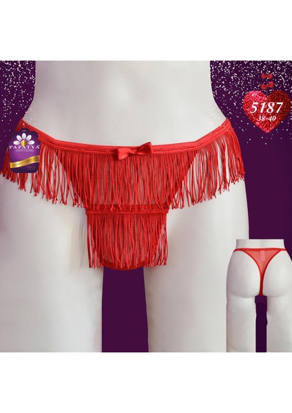5187 Kadın Tanga Kırmızı(Tanga Komple Tul On Puskullu)